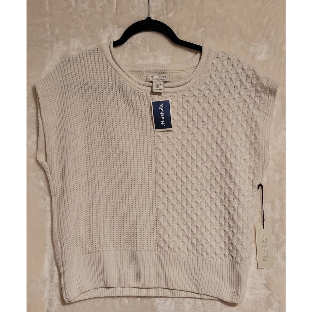 Rachel Zoe Sweater Vest Women's Size XL Ivory Chenille Cap Sleeve Chunky Knit